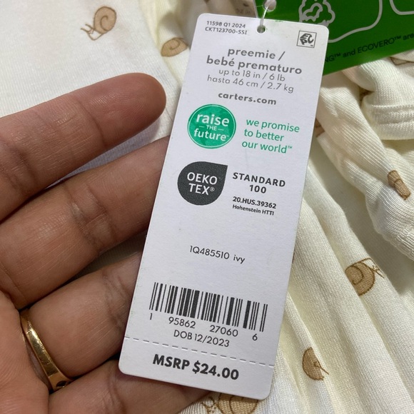 Carter's Baby Unisex Snail 🐌 Design Sleep and Play 2 Way Zipper - Picture 10 of 16